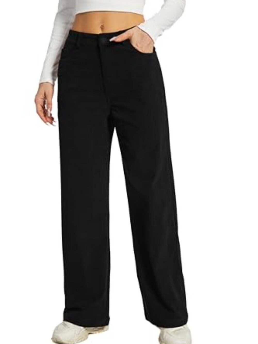 Corduroy Wide Leg Pants Mid Rise Loose Fit Casual Trousers for Work - Picture 5 of 7